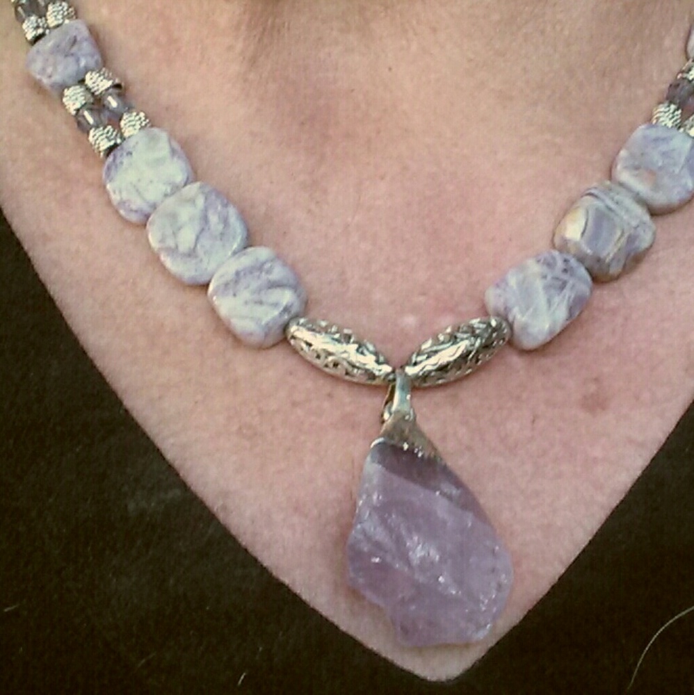 Natural Amethyst Pendant Necklace -19.5"