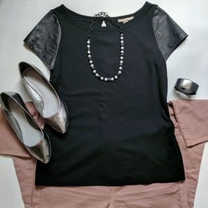 Dressy Tshirt with Faux Leather Sleeves