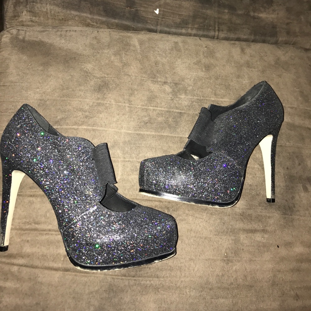 Black glitter heels
