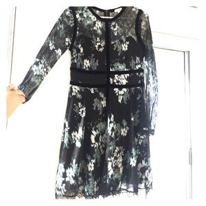 Sheer sleeve floral dress