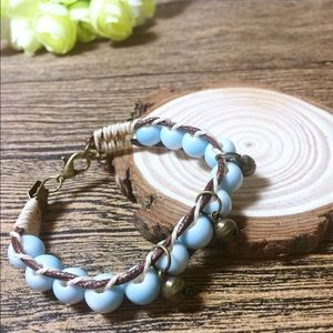 Handmade Blue Ceramic Beaded Bracelet with Bells