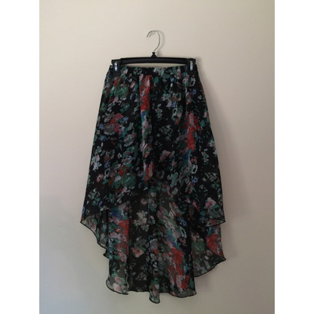 Floral Print High Low Skirt