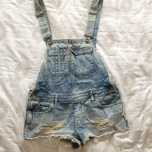 Zara Premium Wash denim cutoff romper overalls