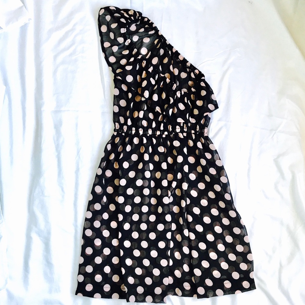 Polka Dot Sheer One Shoulder Mini Dress
