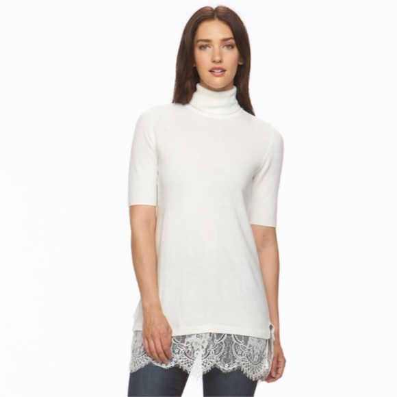 ❤️ White lace half sleeve turtleneck sweater top - Picture 7 of 8