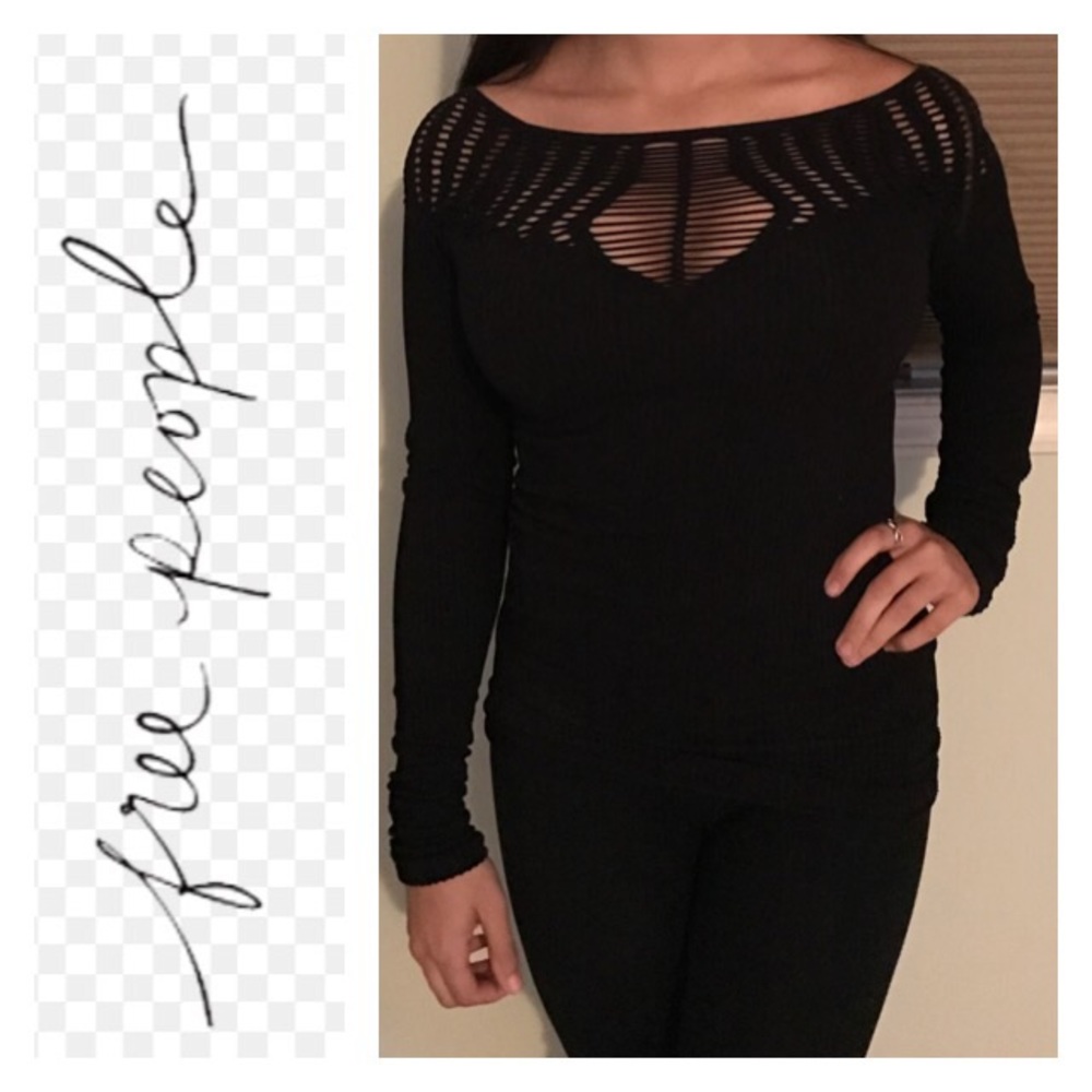 Free People black cutout long sleeve top xs