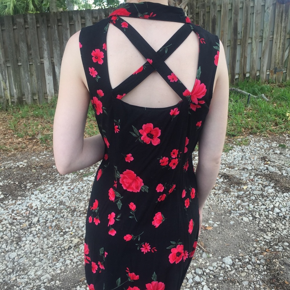 90s Button down floral maxi dress w strappy back