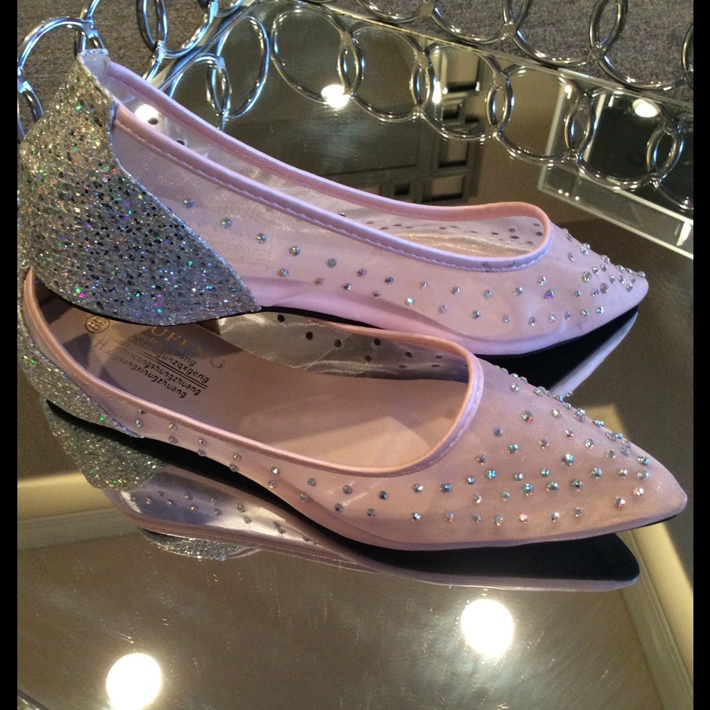 Pink sheer rhinestoned flats 8