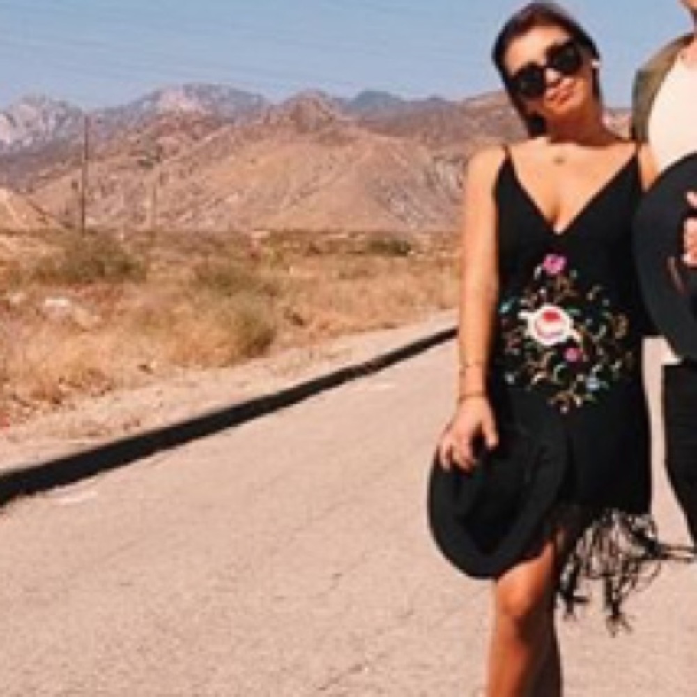 SALE Black Embroidered Fringe Dress