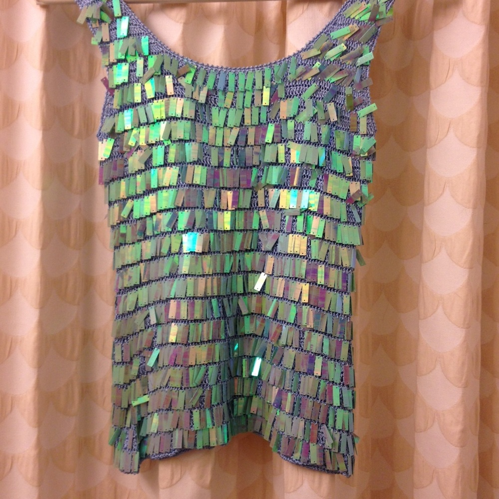 Iridescent Baby Blue Sequin Top