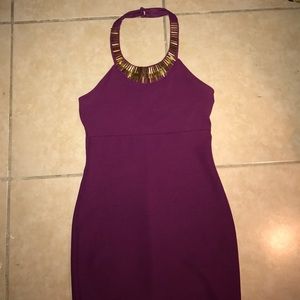 Plum purple bodycon dress w gold accents