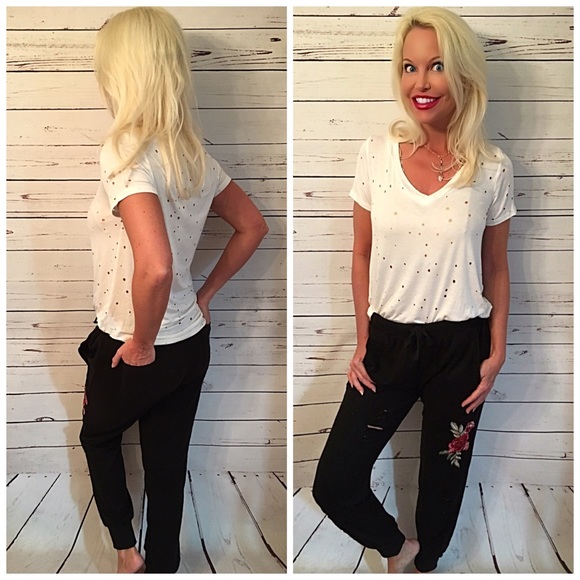 LAST TWO soft distressed flower patch joggers - Picture 4 of 4