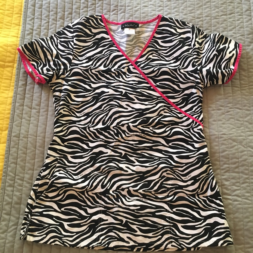 Baby phat zebra print scrub top
