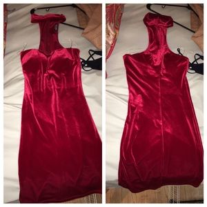 Red strapless dress