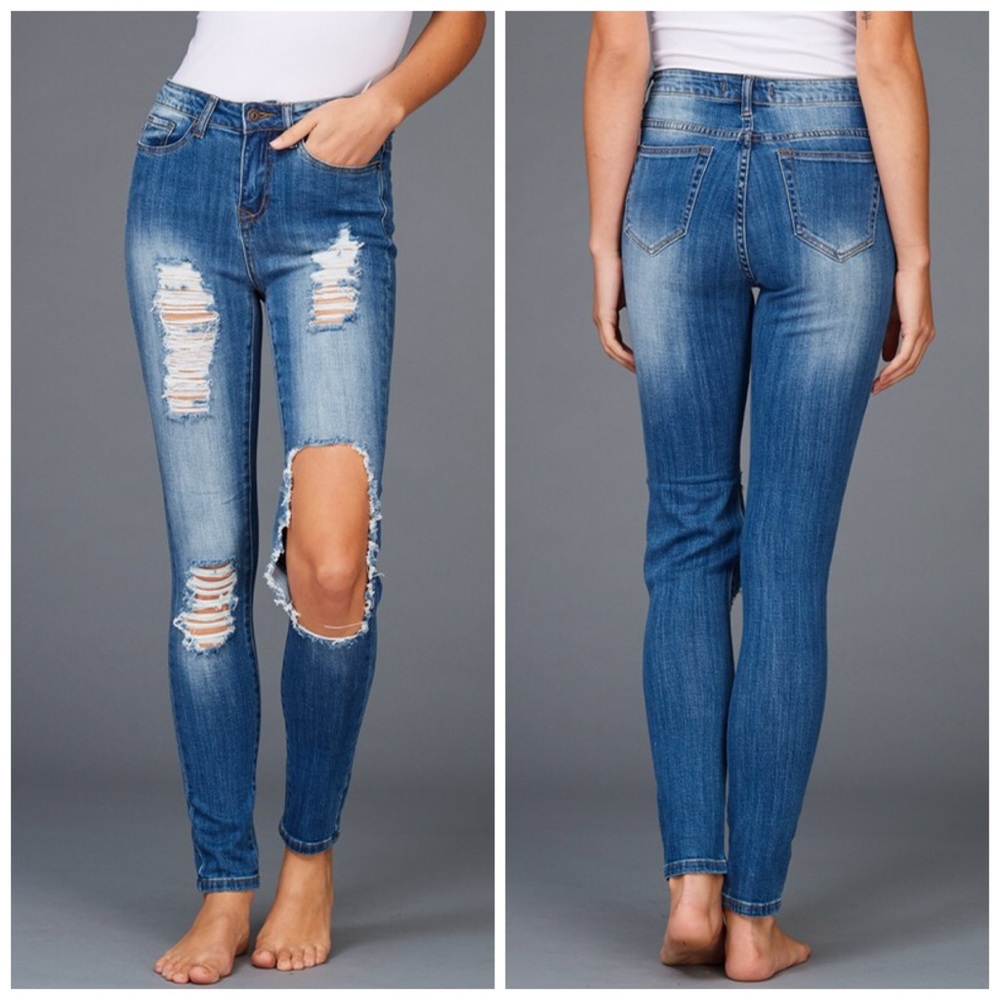 LAST 1! Stretchy Distressed High Waist Jeans - Picture 2 of 5