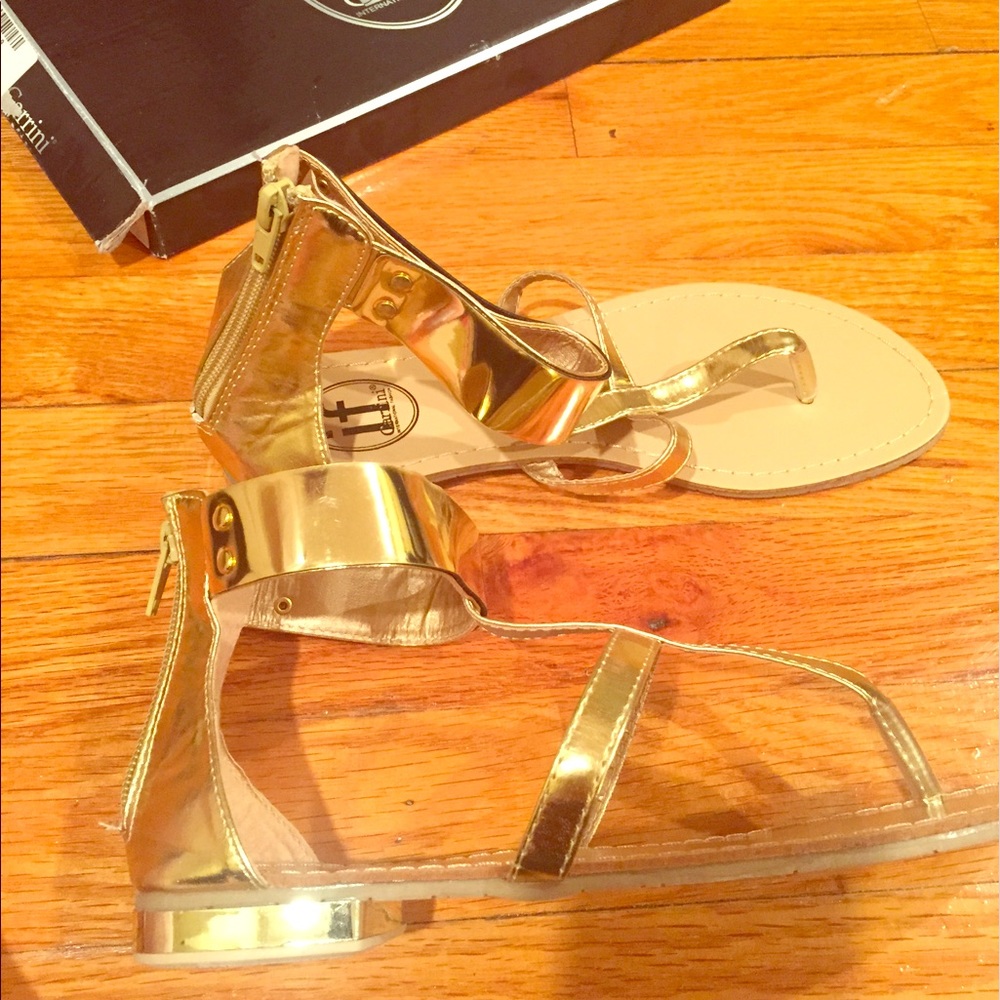Gold zip up sandals
