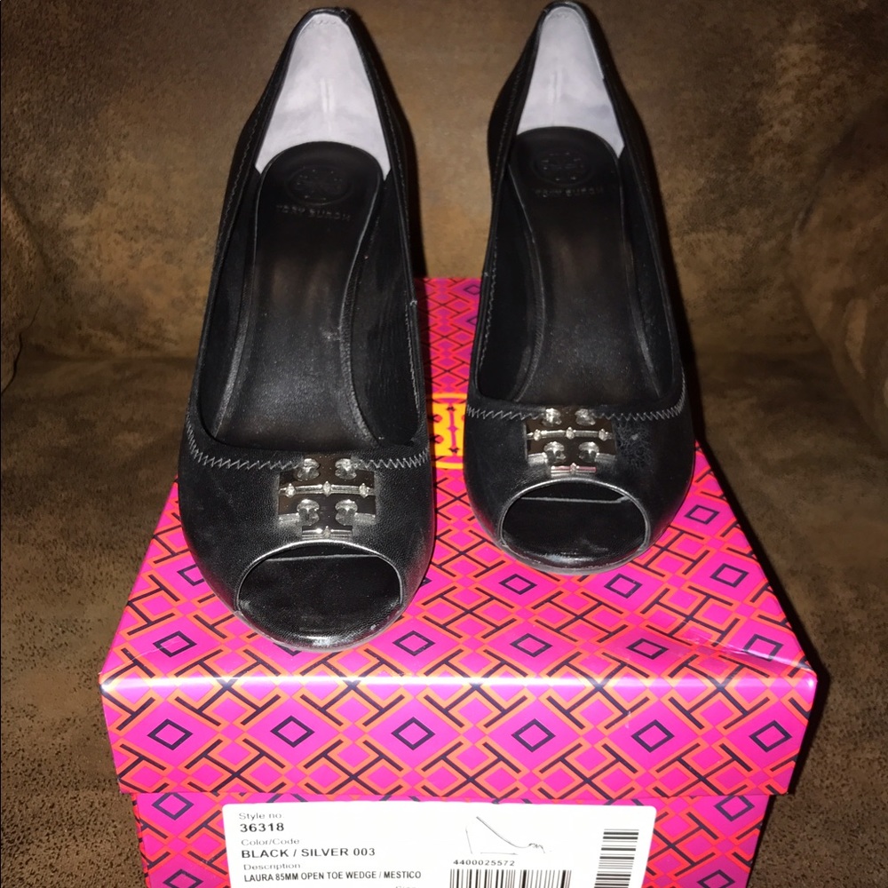Tory Burch Laura 85mm open toe wedge.