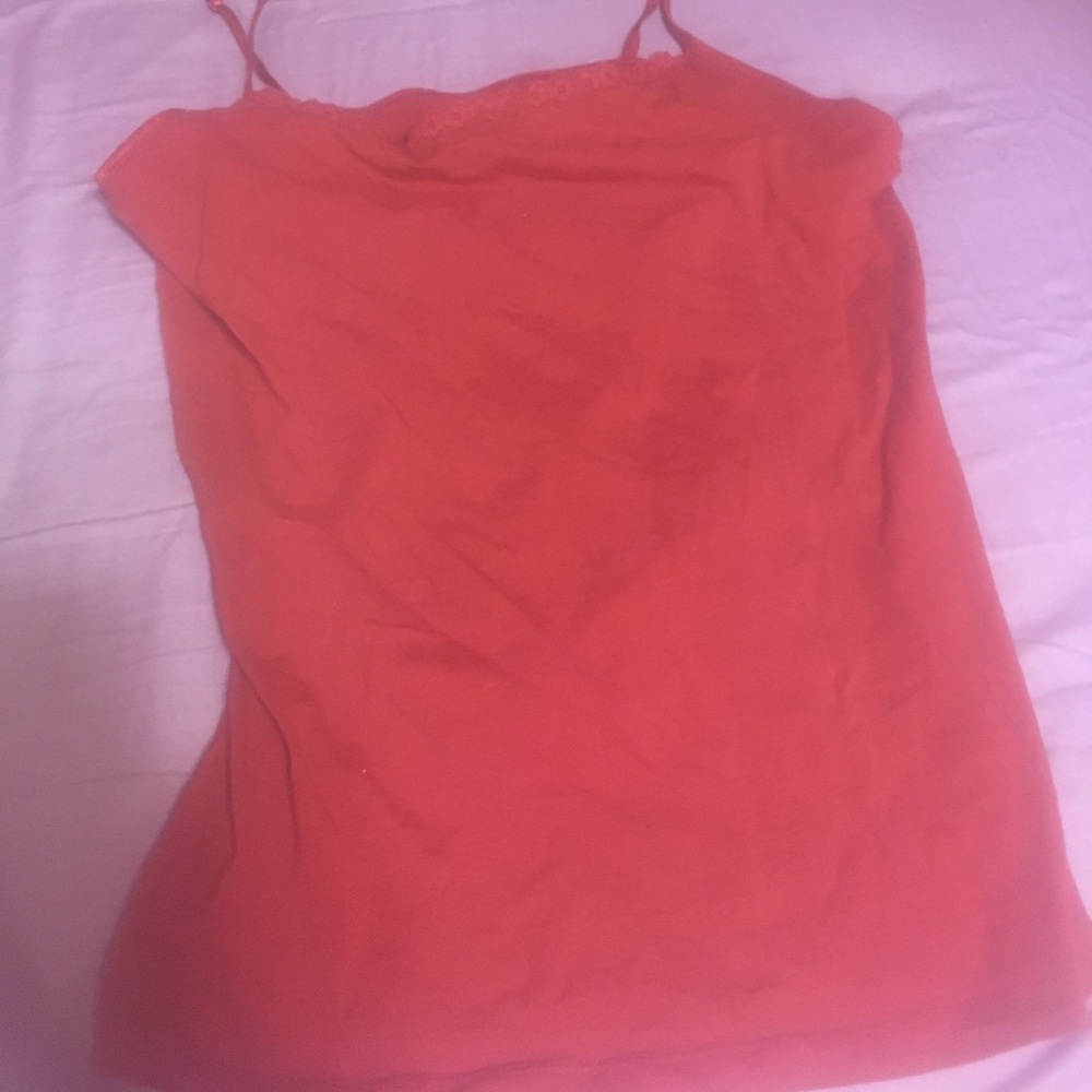 Red Lace Spaghetti Strap Top WithAShelfBraBuilt In