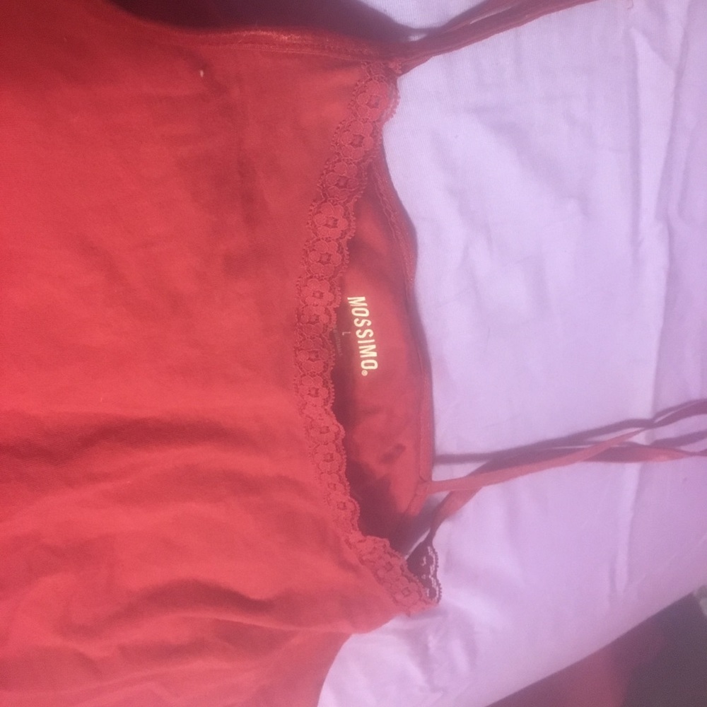 Red Lace Spaghetti Strap Top WithAShelfBraBuilt In - Picture 2 of 2
