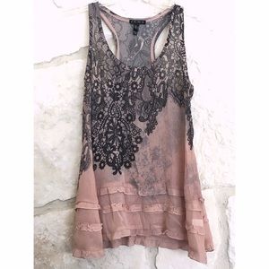 Pink and Black Semi Sheer Ruffled Top