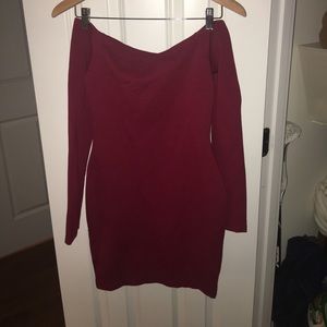 Red dress, off the shoulder