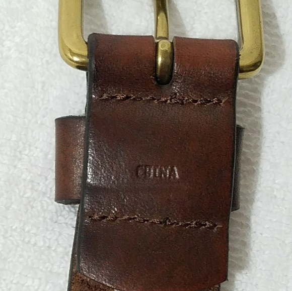 Mens Brown Leather Belt With Brass Buckle