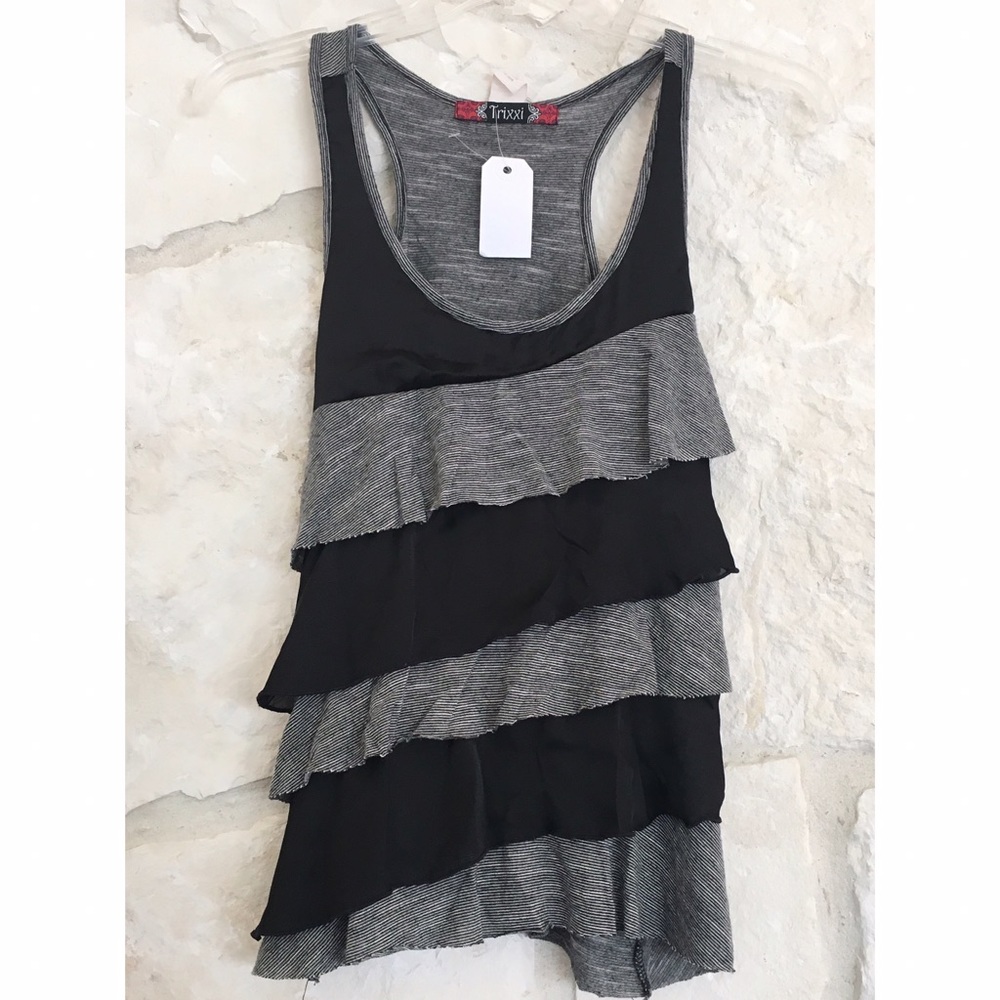 Black and Grey Ruffled Tank