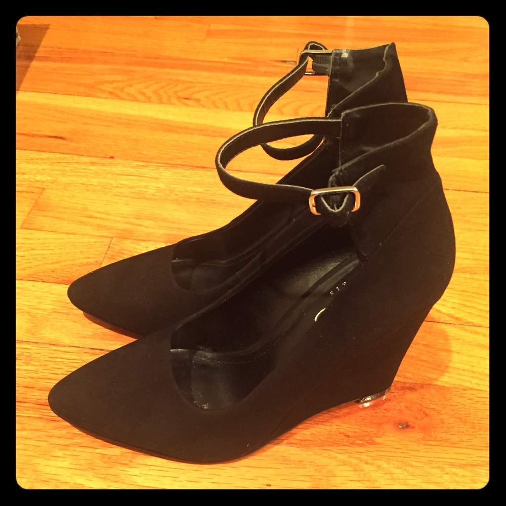 BCBG Paris Black Suede Pointy Wedges