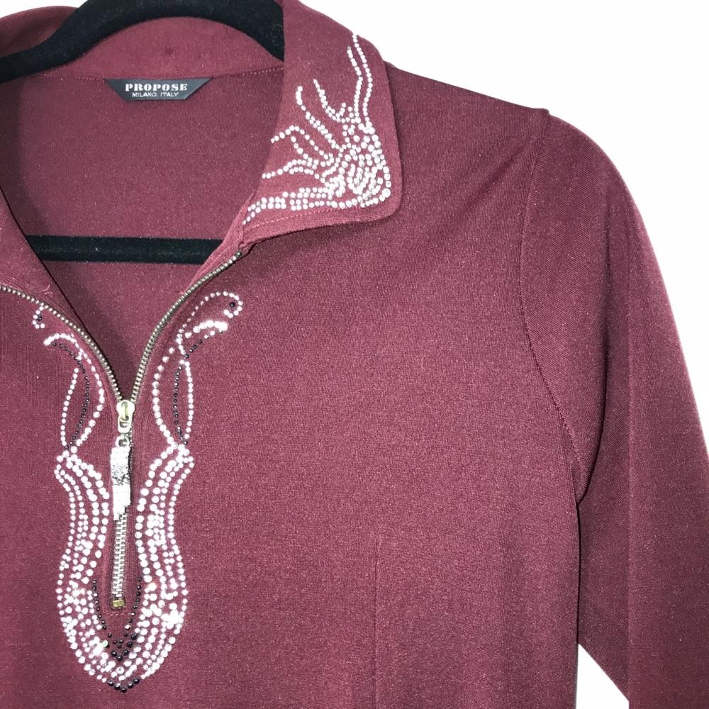 Dark Red Propose Milano Italy Zip Up Shirt