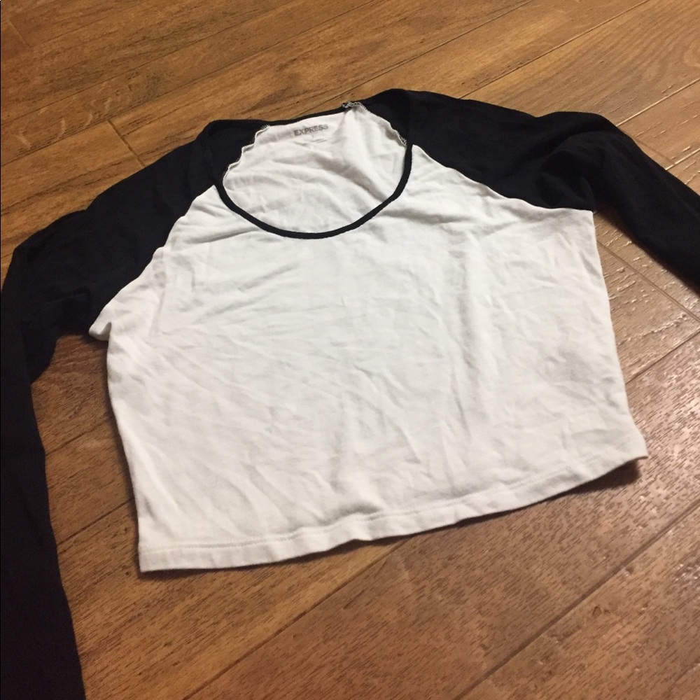 Express small white & black long sleeve crop top