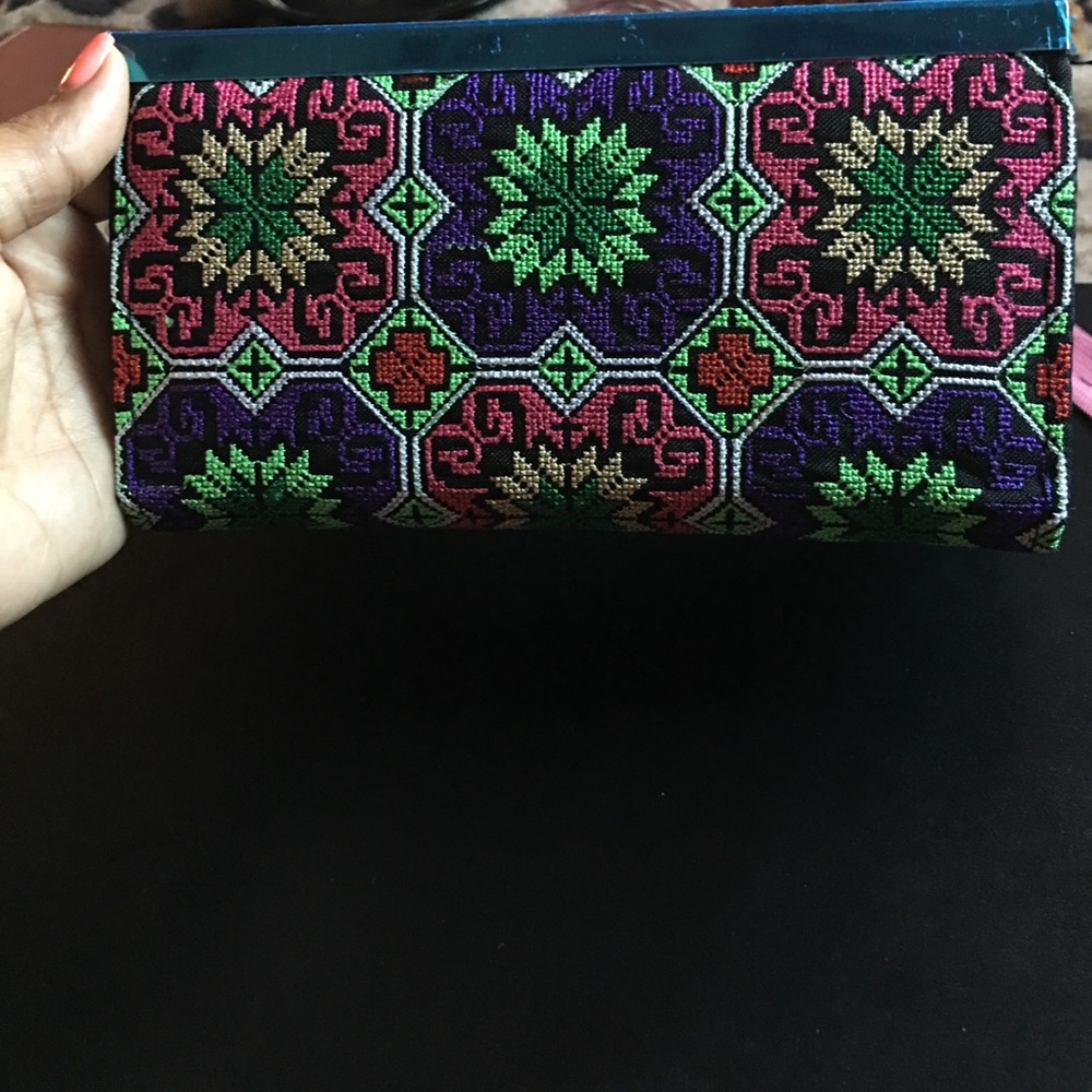 Multi colored stitched pattern wallet