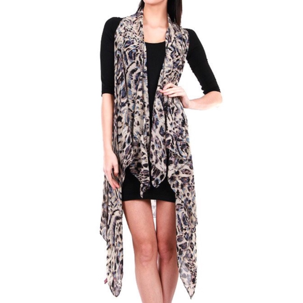 Blue Leopard pattern long Vest