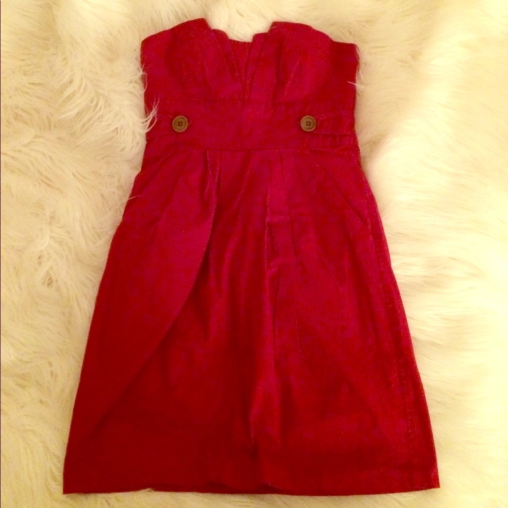 ❤️ strapless red dress with buttons size 7