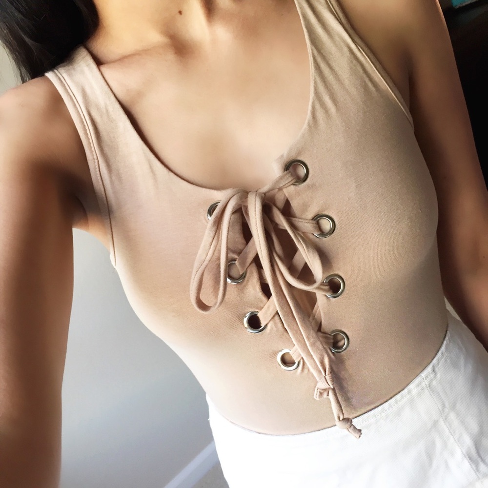 Tan Lace-Up Bodysuit