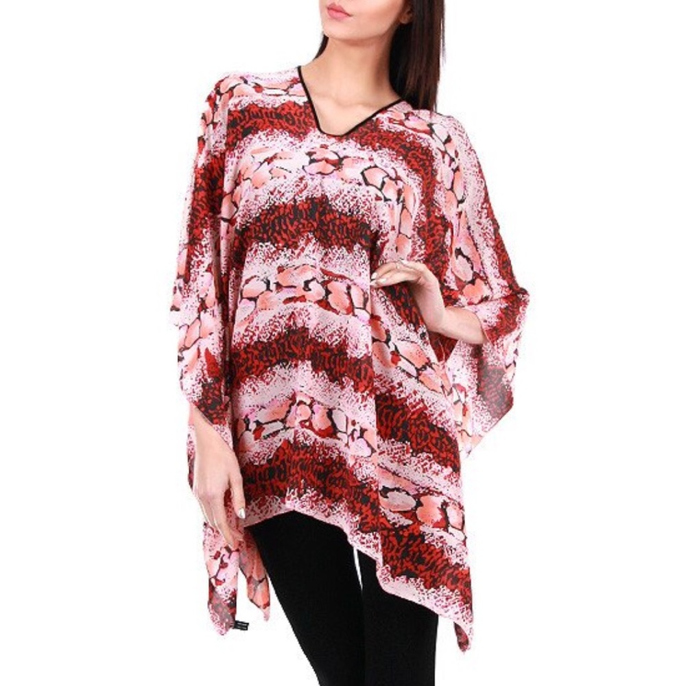 Burgundy Snake Print Chiffon Poncho