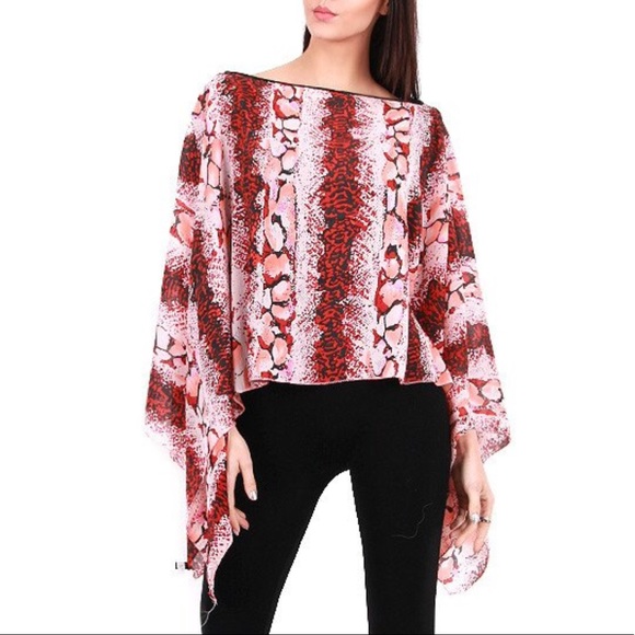 Burgundy Snake Print Chiffon Poncho - Picture 2 of 3