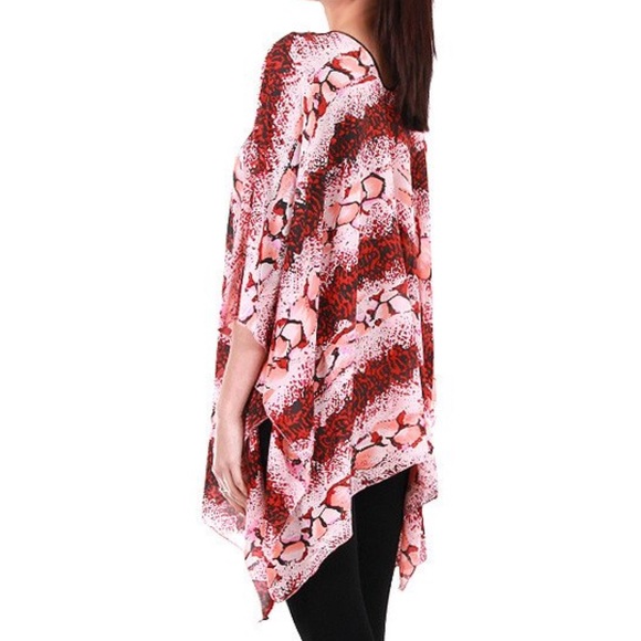 Burgundy Snake Print Chiffon Poncho - Picture 3 of 3
