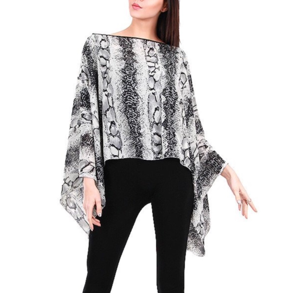 Grey Snake Print Chiffon Poncho
