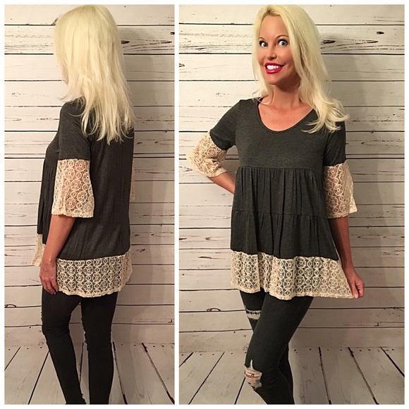 LAST 1!  ❤️ Charcoal/Ivory lace detail tunic - Picture 2 of 2