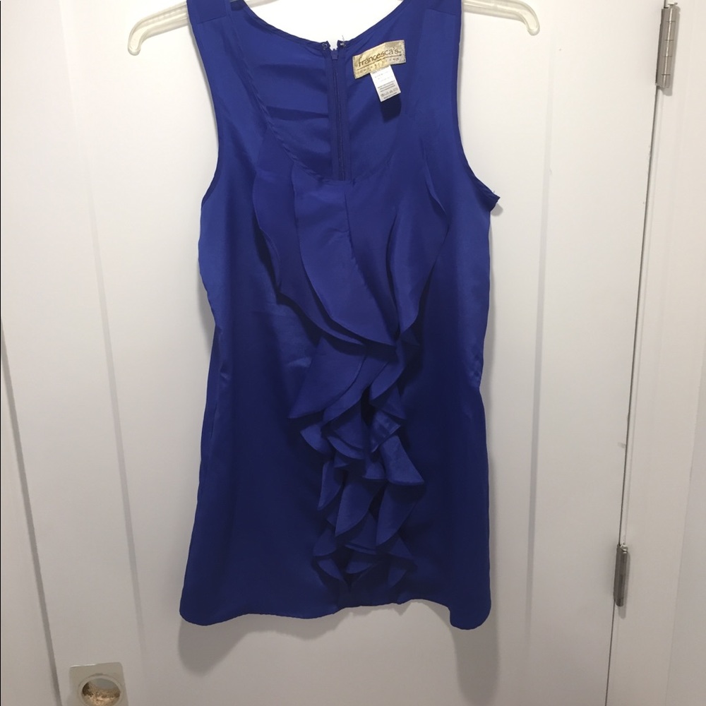 Blue ruffle cocktail dress