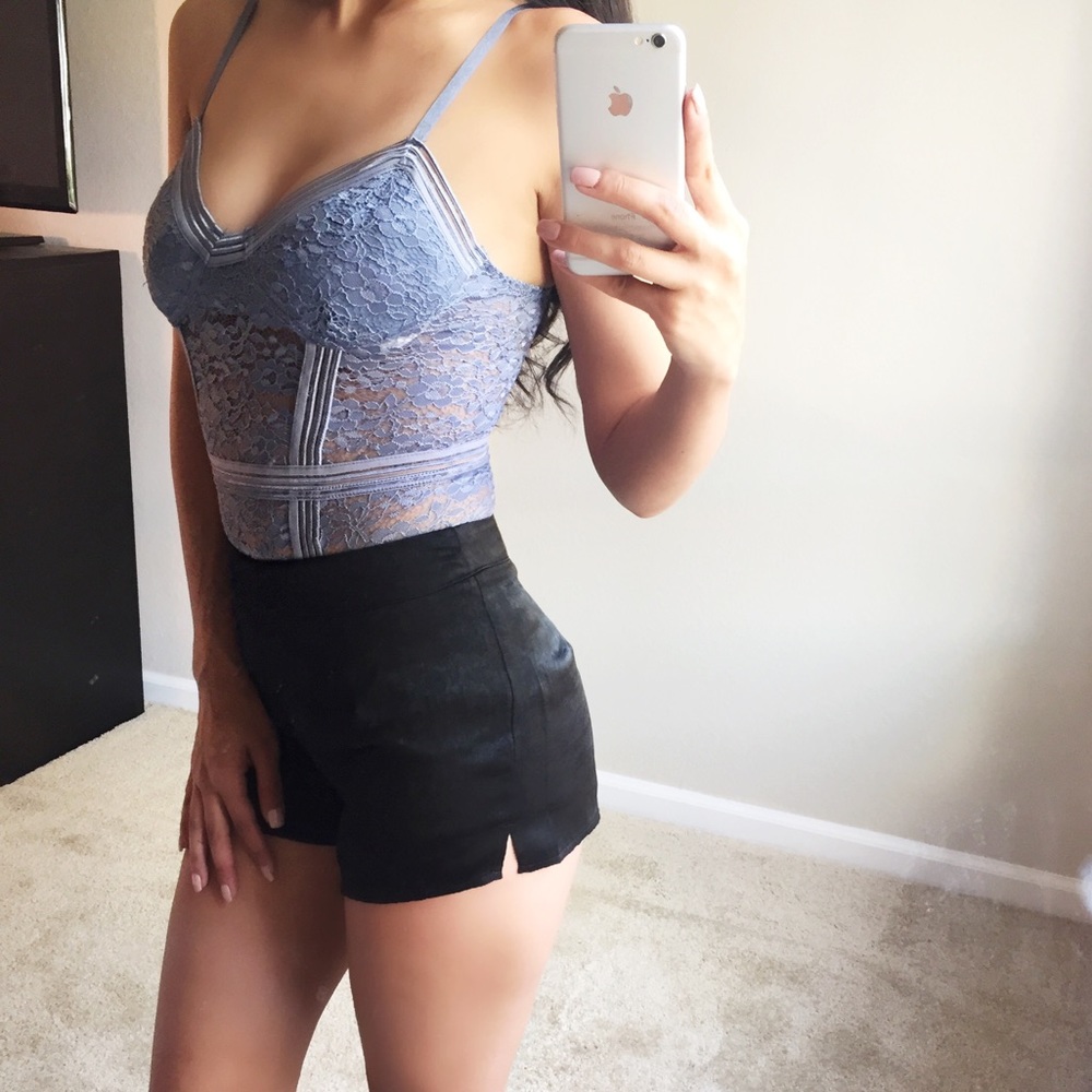 Soft Satin Black Slit Shorts