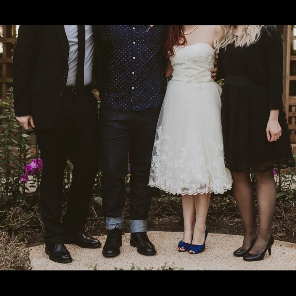 Make Offer!! Tea Length Ivory Lace Wedding Dress