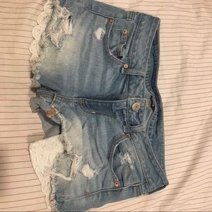 American eagle light wash destroyed shorts