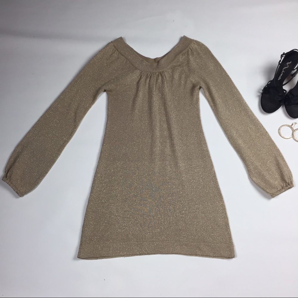 Gold dress ☀️ SZ S peasant sleeves metallic shiny