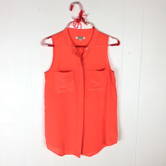 Madewell Tops - Madewell Pop Bright Orange Silk Cargo Tank // S