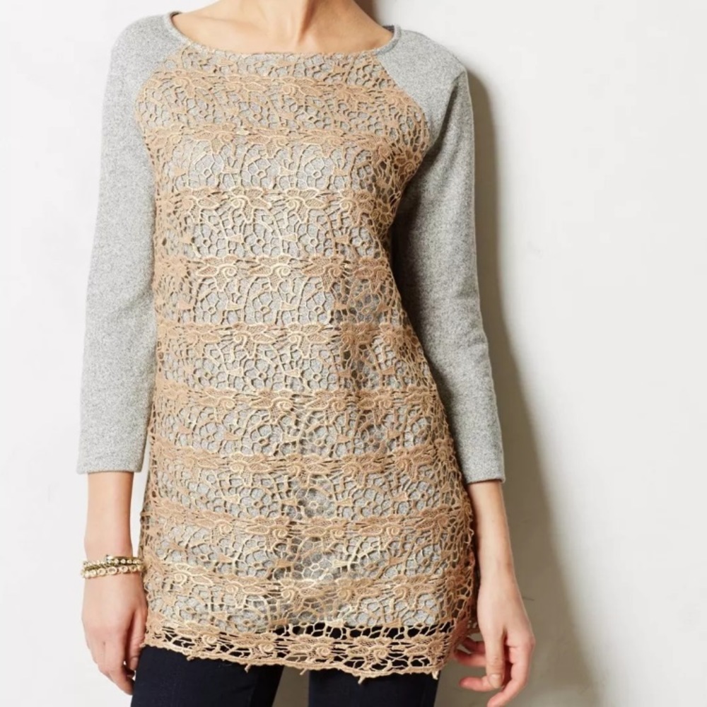 Anthropologie S Rare Lace Le Pompe Sweatshirt Top - Picture 1 of 7