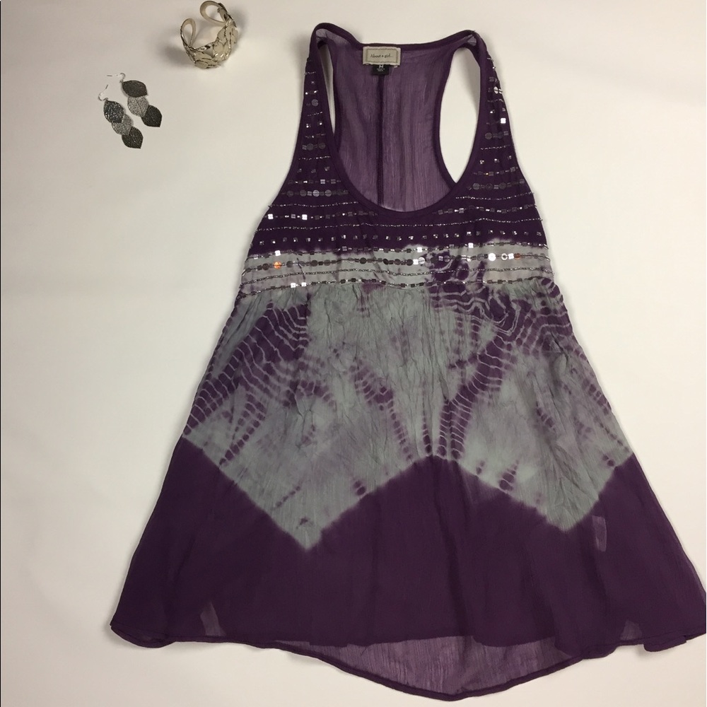 Purple and gray racer back sheer tank top SZ M