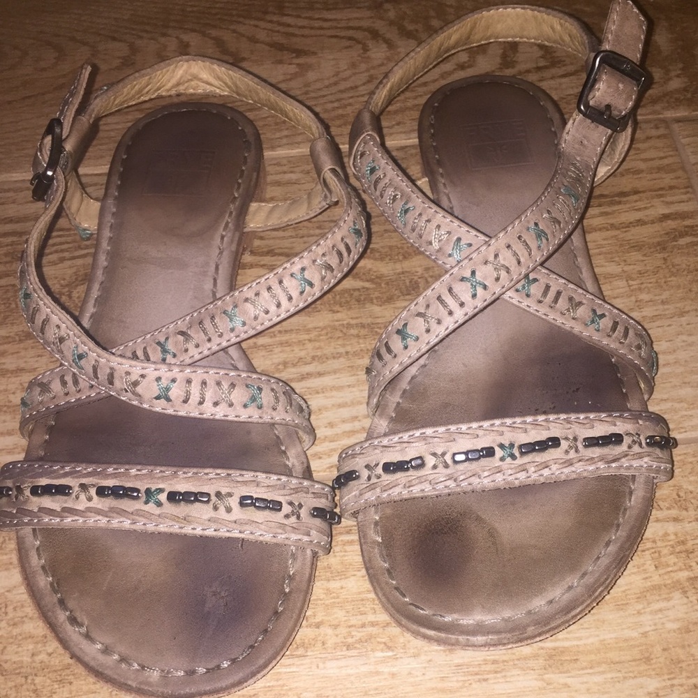 Frye sandals, turquoise & grey
