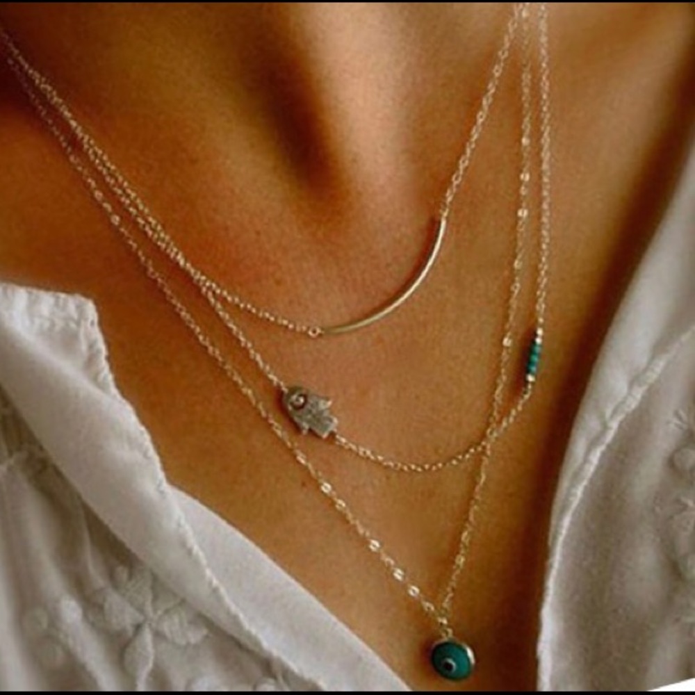 Boho style triple layered necklace