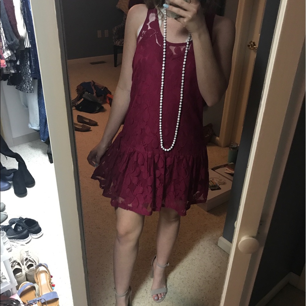 berry lace drop waist dress